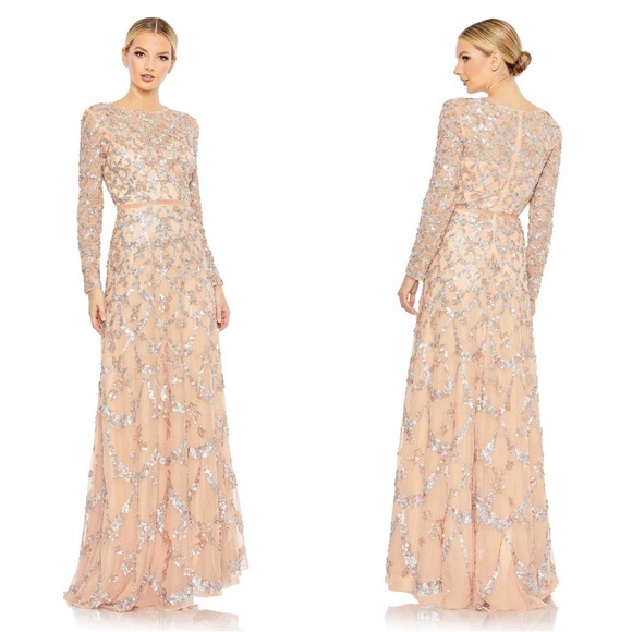 Mac Duggal 5496 Embellished Illusion High Neck Long Sleeve A-Line Gown Size 12